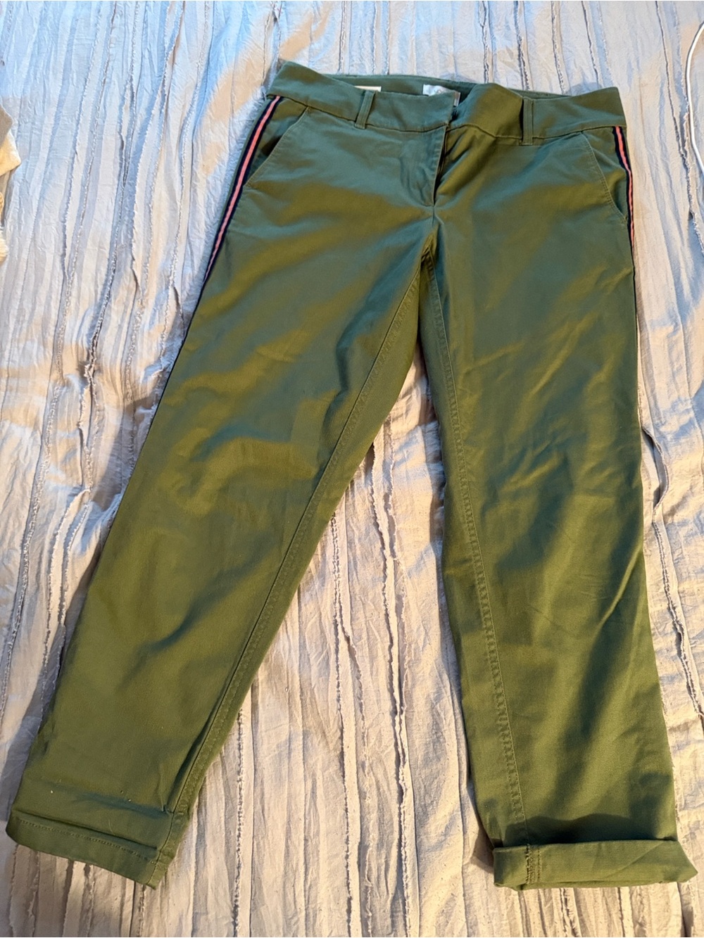 LOFT Olive Green Chinos with Red and Navy Side Stripe
